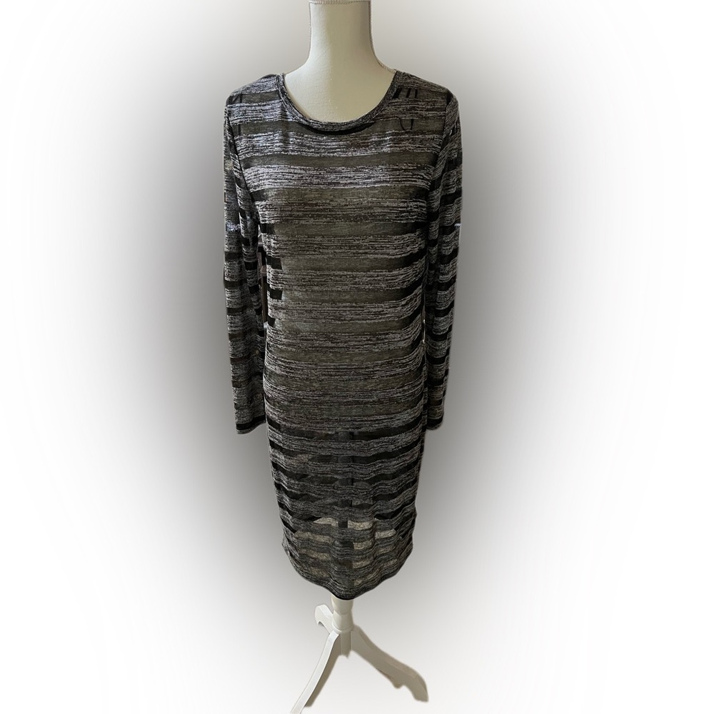 H&M Divided Sheer Black and Gray Sheer Striped Dress Size L NWOT
